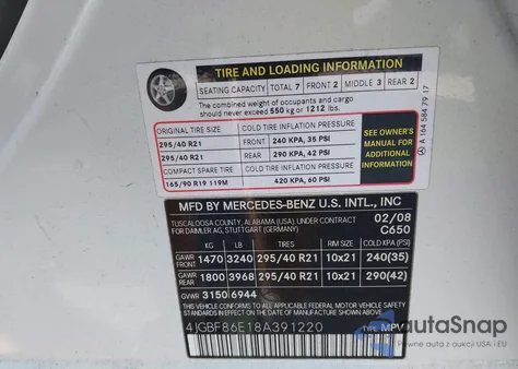 2008 Mercedes-Benz Gl 550 4Matic из США, поврежденный, VIN 4JGBF86E18A391220